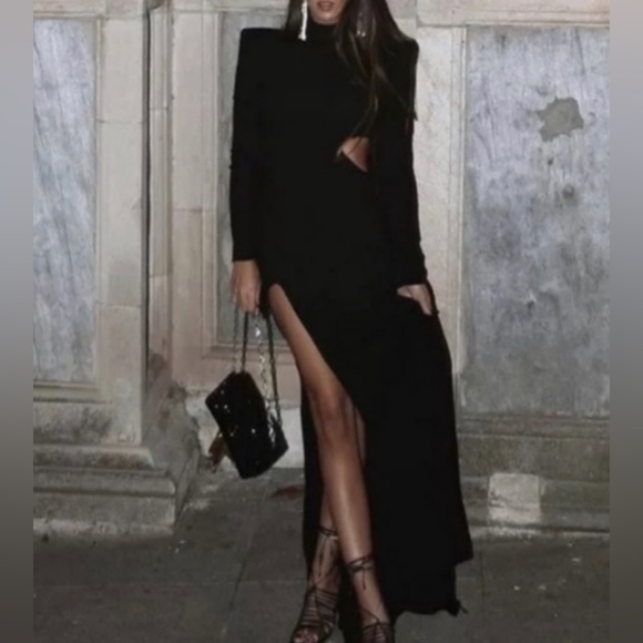 Zara Black Maxi Dress with Silver Accents - Picture 7 of 16